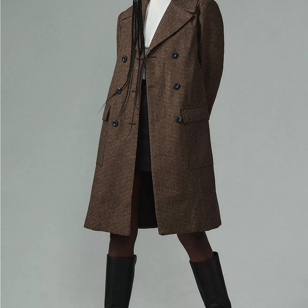 Maeve by Anthropologie Brown Plaid Double-Breasted Trench Coat
